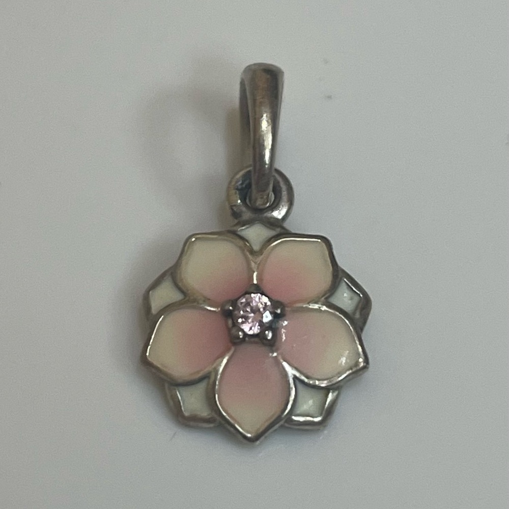 Authentic MAGNOLIA BLOOM ALE PANDORA Pink ENAMEL Flower PENDANT